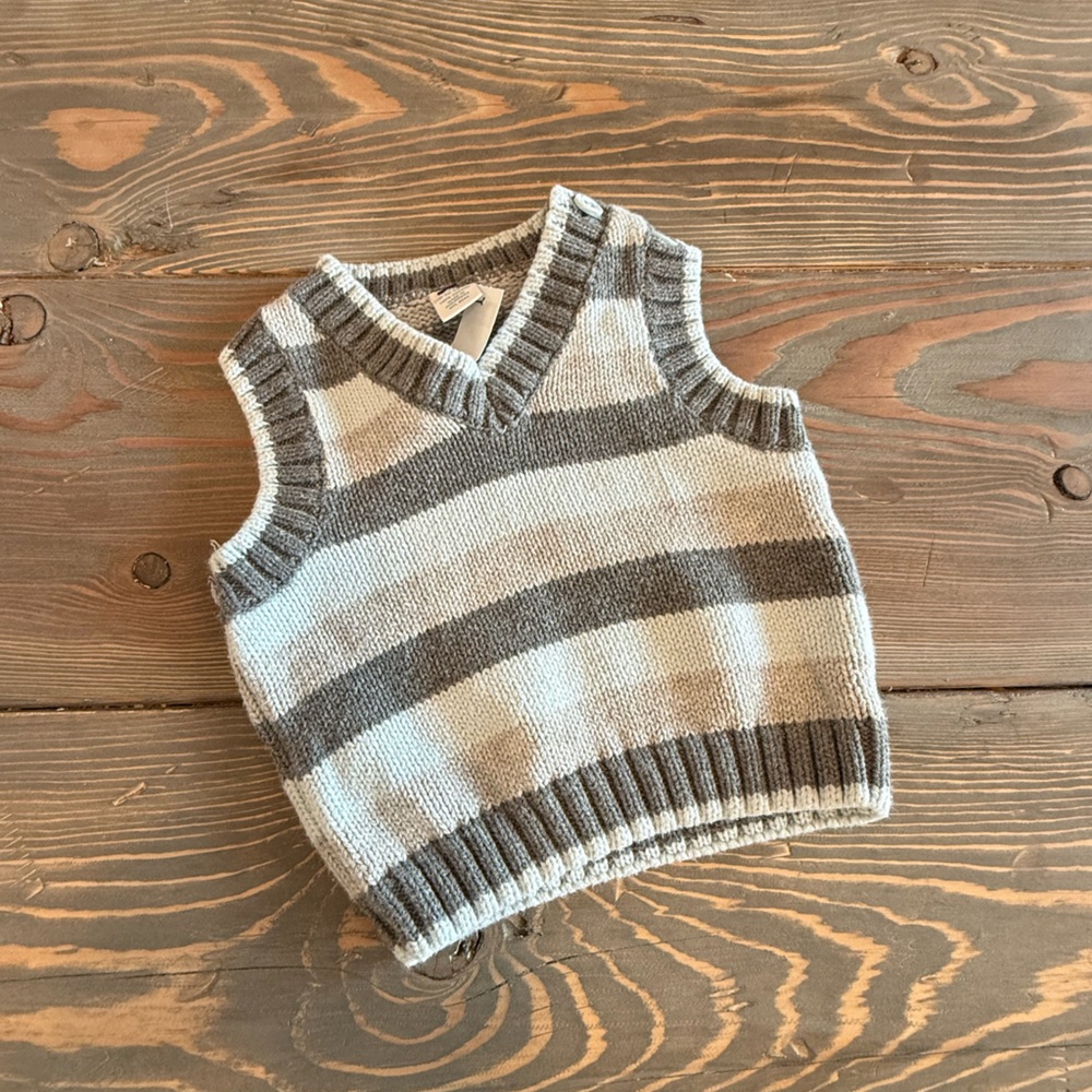 Striped Gray and White Knit Baby Sweater
